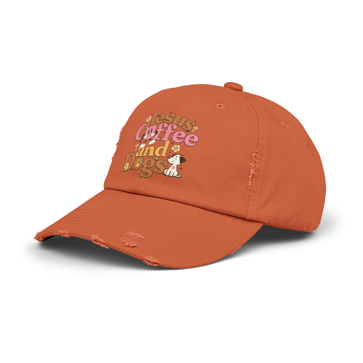 Jesus, Coffee, and Dogs Unisex Distressed Cap | Christian Accesories