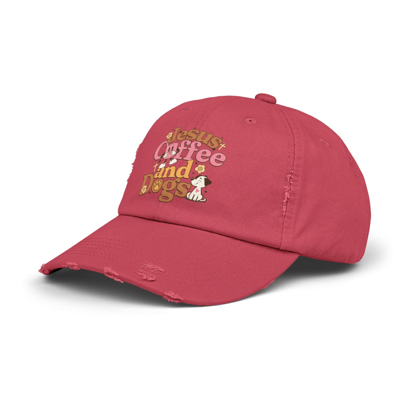 Jesus, Coffee, and Dogs Unisex Distressed Cap | Christian Accesories