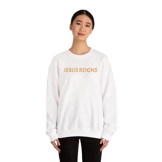 Adult Embroidered Jesus Reigns Unisex Heavy Blend Crewneck Sweatshirt