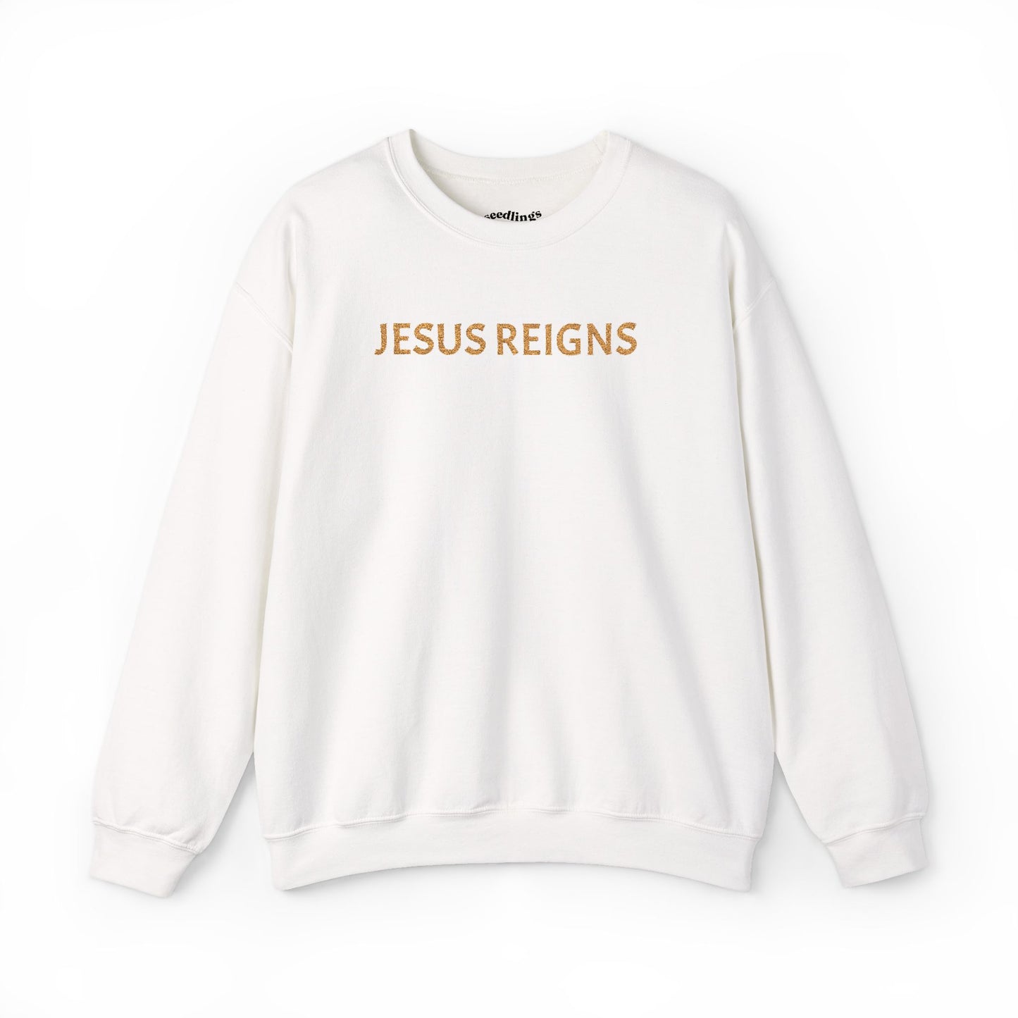 Embroidered Jesus Reigns Unisex Heavy Blend Crewneck Sweatshirt