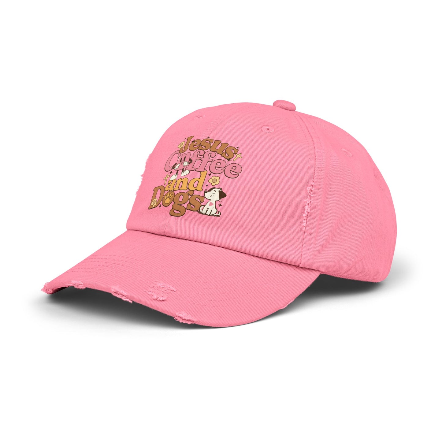 Jesus, Coffee, and Dogs Unisex Distressed Cap | Christian Accesories