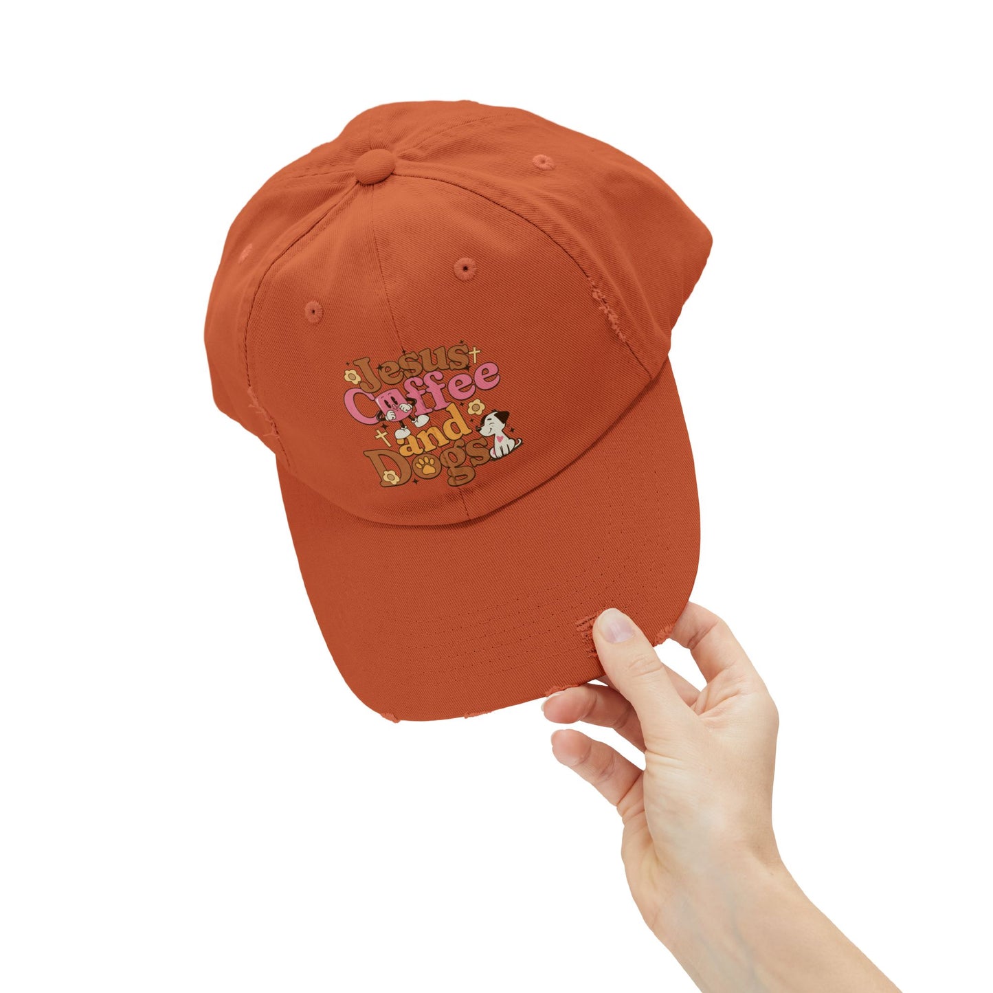 Jesus, Coffee, and Dogs Unisex Distressed Cap | Christian Accesories