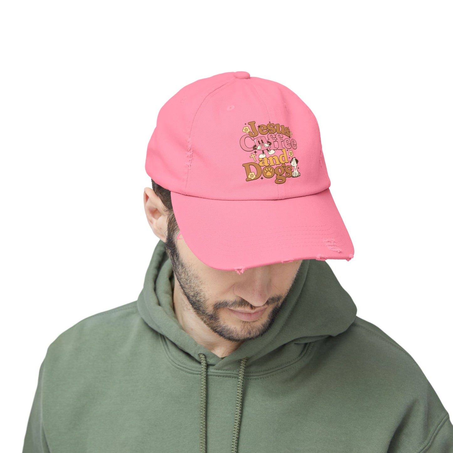 Jesus, Coffee, and Dogs Unisex Distressed Cap | Christian Accesories
