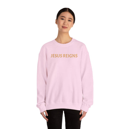 Embroidered Jesus Reigns Unisex Heavy Blend Crewneck Sweatshirt