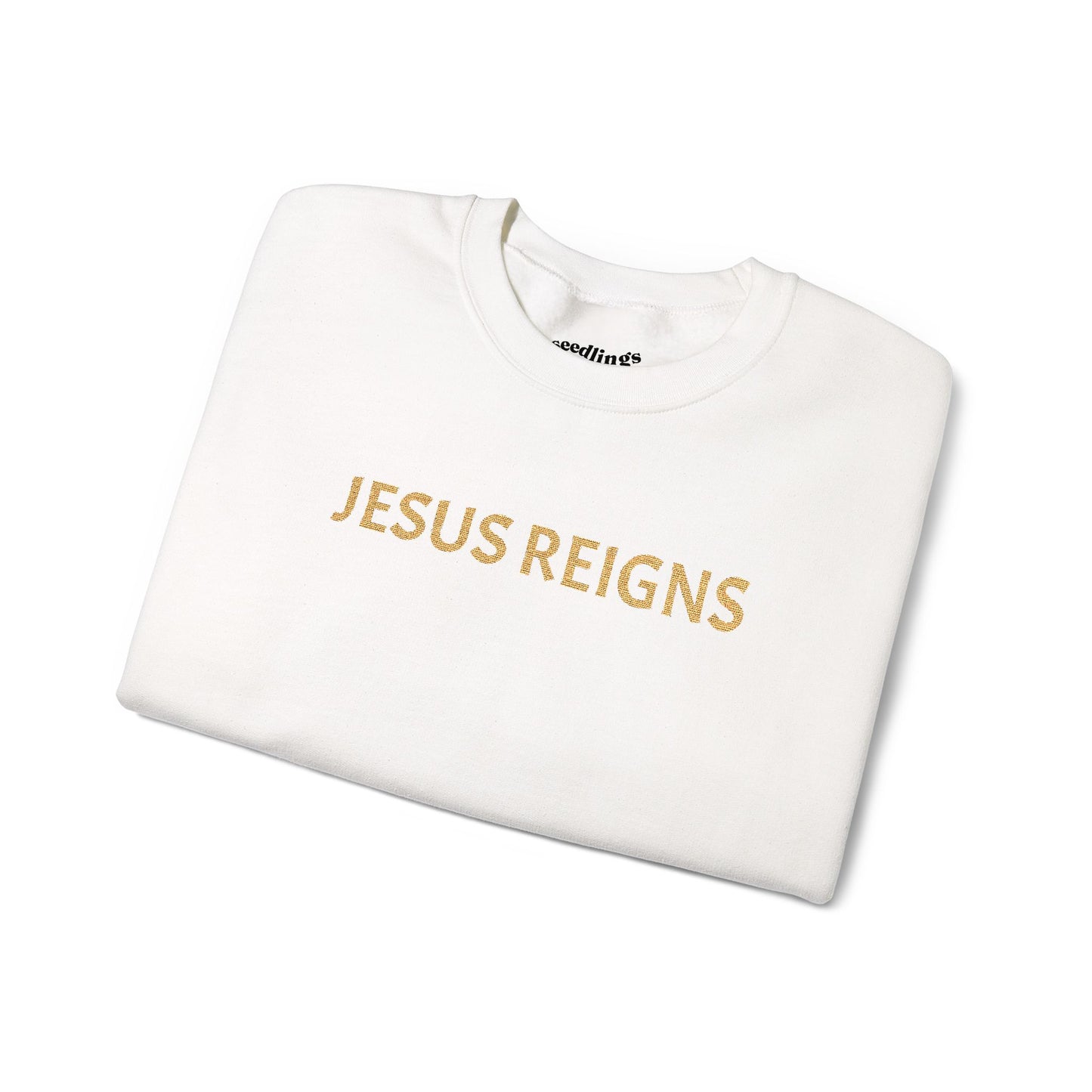 Embroidered Jesus Reigns Unisex Heavy Blend Crewneck Sweatshirt