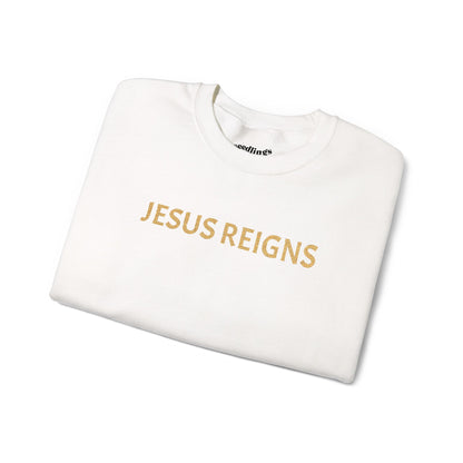 Embroidered Jesus Reigns Unisex Heavy Blend Crewneck Sweatshirt
