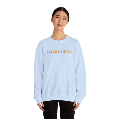 Embroidered Jesus Reigns Unisex Heavy Blend Crewneck Sweatshirt