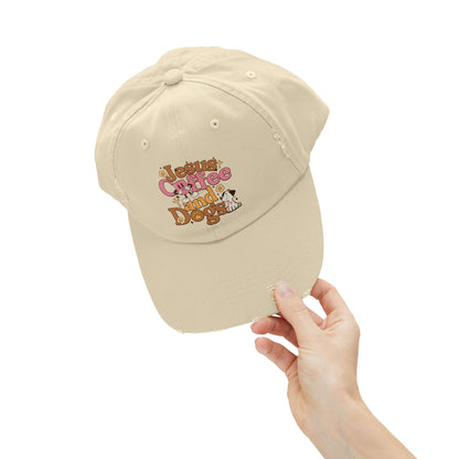 Jesus, Coffee, and Dogs Unisex Distressed Cap | Christian Accesories