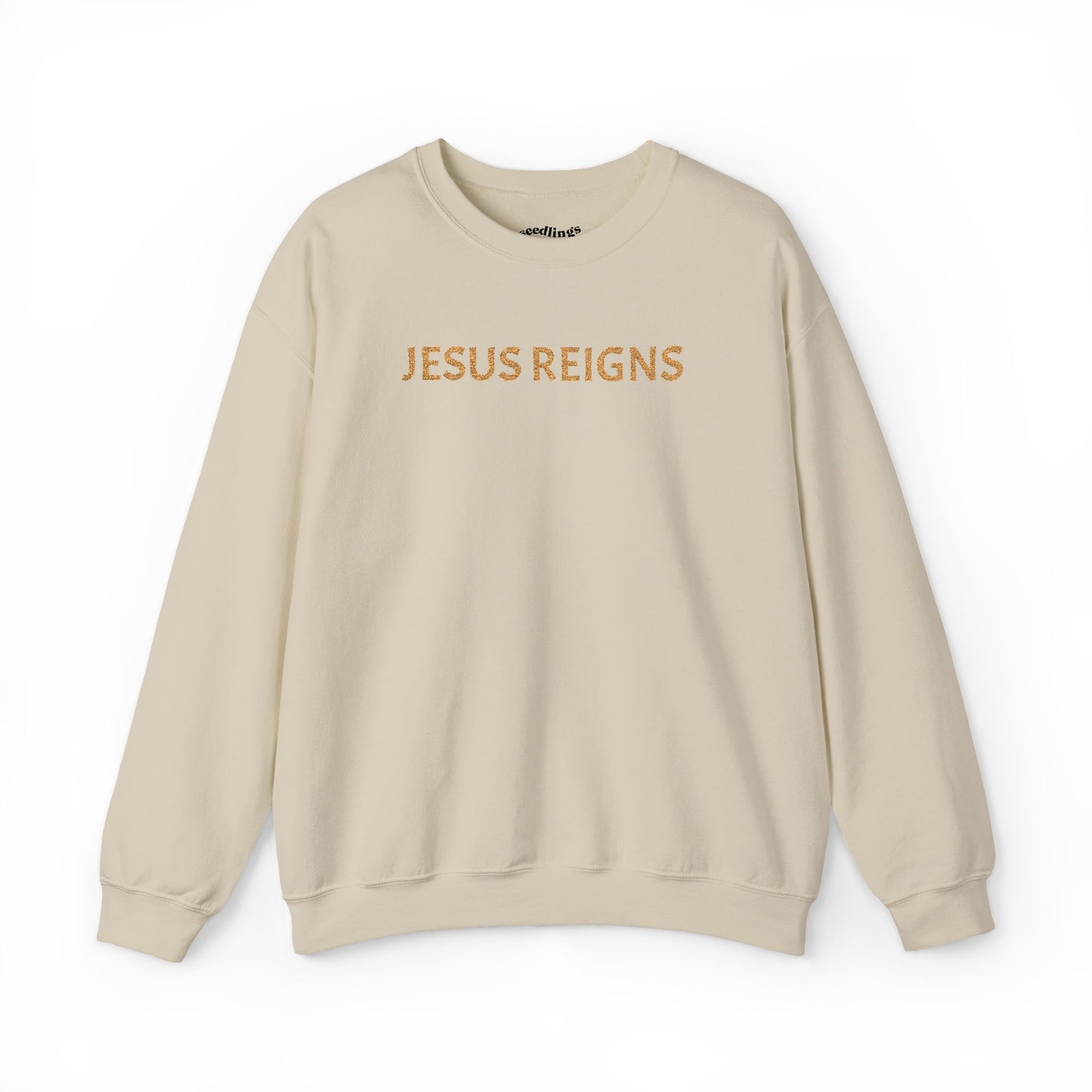 Embroidered Jesus Reigns Unisex Heavy Blend Crewneck Sweatshirt