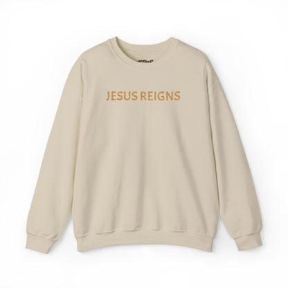Embroidered Jesus Reigns Unisex Heavy Blend Crewneck Sweatshirt