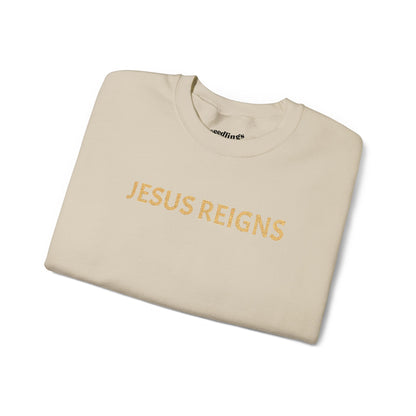 Embroidered Jesus Reigns Unisex Heavy Blend Crewneck Sweatshirt