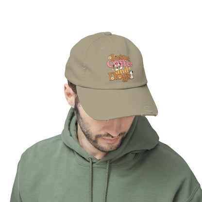Jesus, Coffee, and Dogs Unisex Distressed Cap | Christian Accesories