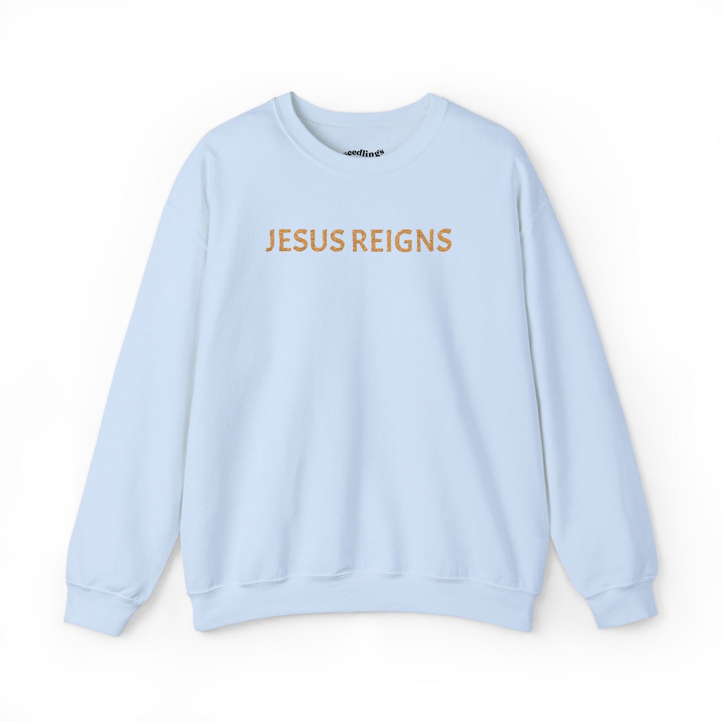 Embroidered Jesus Reigns Unisex Heavy Blend Crewneck Sweatshirt