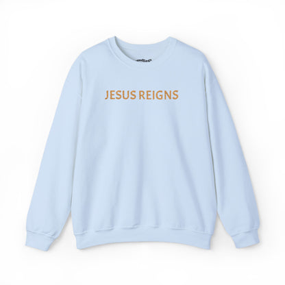 Embroidered Jesus Reigns Unisex Heavy Blend Crewneck Sweatshirt