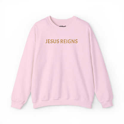 Embroidered Jesus Reigns Unisex Heavy Blend Crewneck Sweatshirt