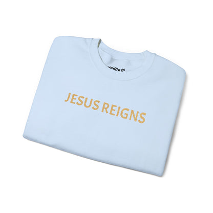 Embroidered Jesus Reigns Unisex Heavy Blend Crewneck Sweatshirt