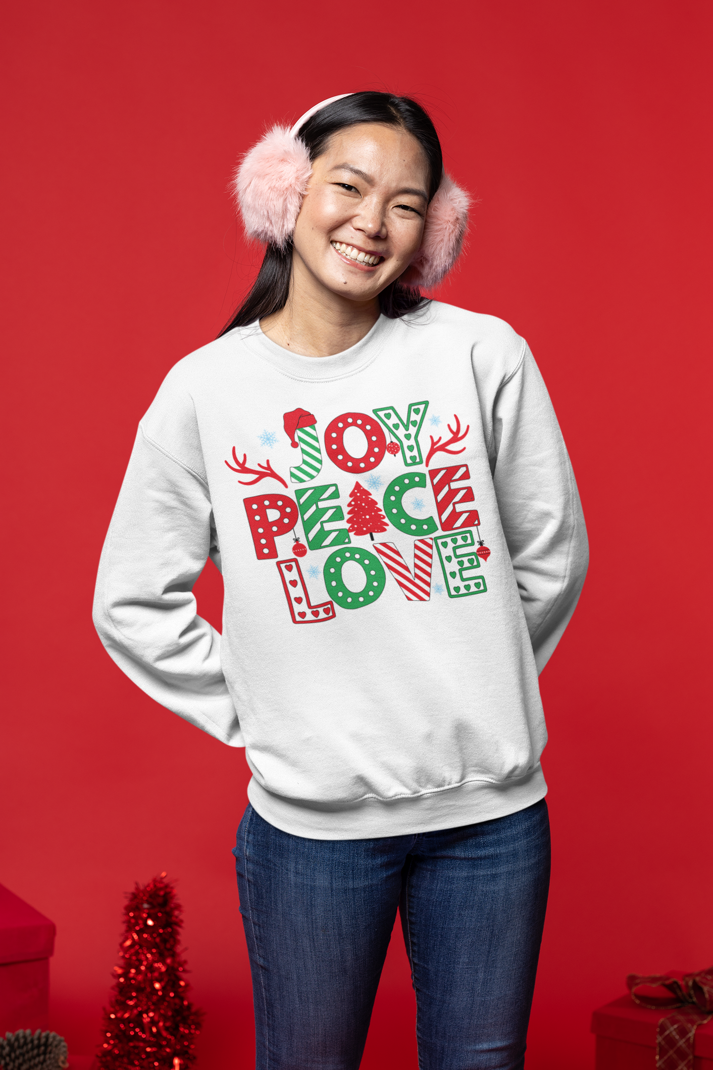 Adult Christmas Joy Peace Love Fleece Crew
