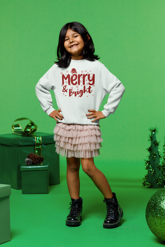 Kids Christmas Merry & Bright Fleece Crew