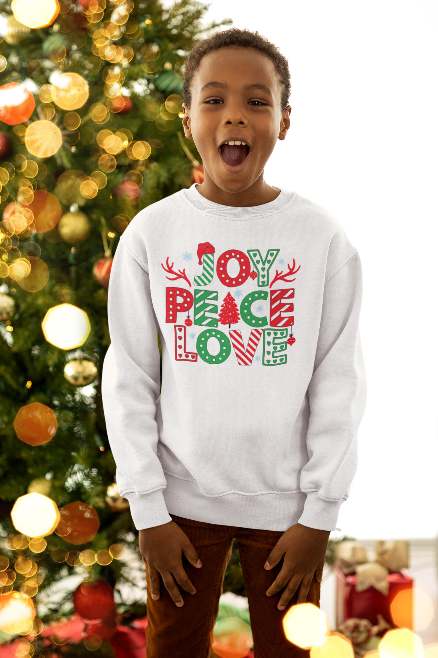 Kids Christmas Joy Peace Love Fleece Crew
