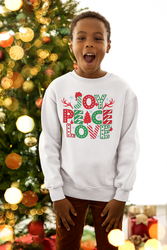 Kids Christmas Joy Peace Love Fleece Crew